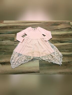 Girls' Pink Lace Hem Casual Dress